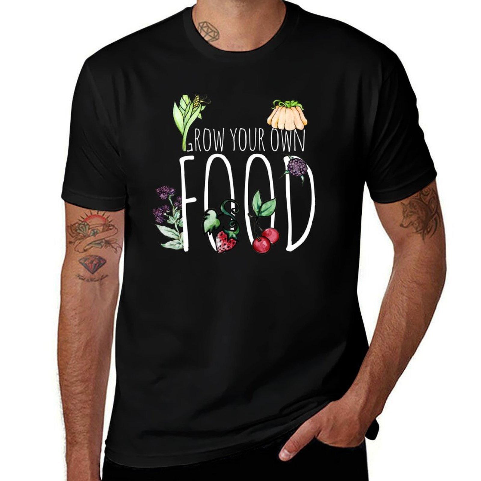 自分だけの食品を育てよう！都市農業Tシャツ、男性用コットンT - Urban Farming In China のレビューと価格